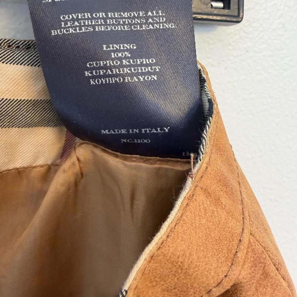 Burberry London Brown distressed Leather mini  Skirt classic pattern full zip 8 - Picture 12 of 14